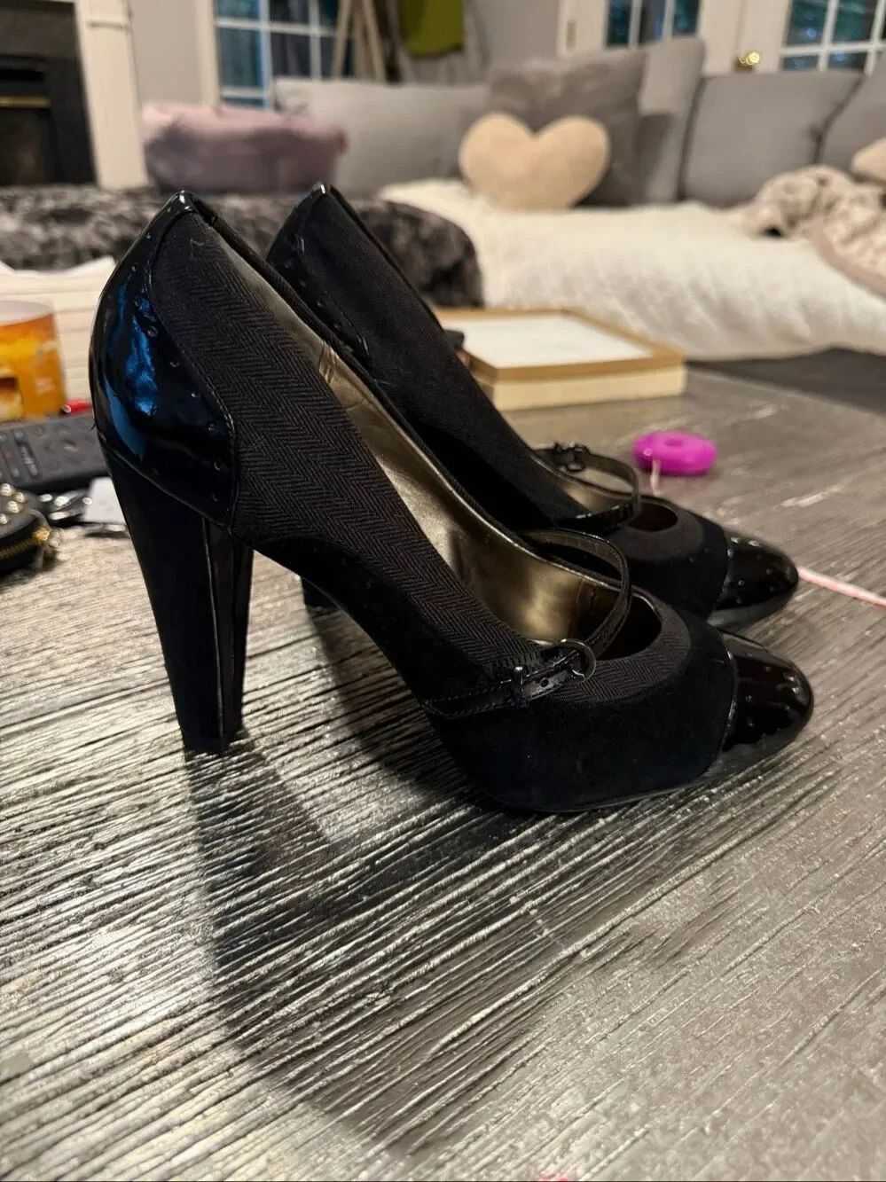 Bakers Brianne Black Patent & Gray Cap Toe & Tweed Y2K Pump sz 10 EUC